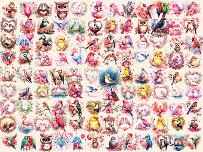 St. Valentine's Day Birds Watercolor Clipart bird hearts clipart - Wonders Artist