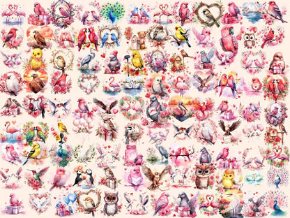 St. Valentine's Day Birds Watercolor Clipart bird hearts clipart - Wonders Artist