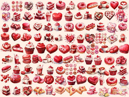 St. Valentine's Day Desserts Watercolor Clipart desserts clipart - Wonders Artist