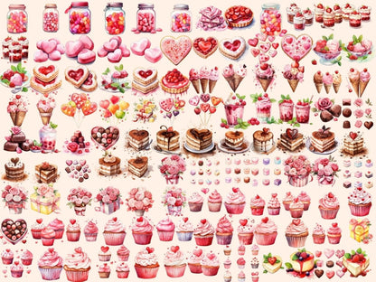 St. Valentine's Day Desserts Watercolor Clipart desserts clipart - Wonders Artist