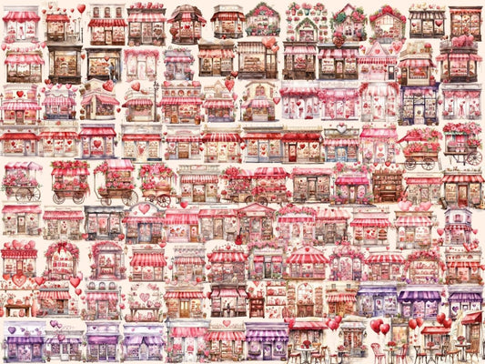 St. Valentine's Day Storefronts Watercolor Clipart