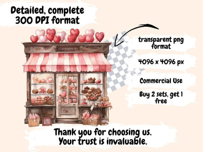 St. Valentine's Day Storefronts Watercolor Clipart romantic clipart - Wonders Artist