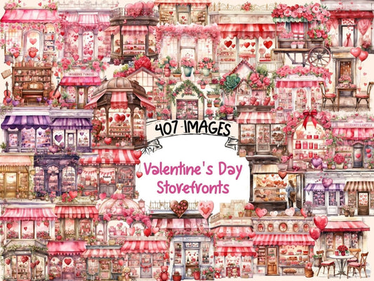 St. Valentine's Day Storefronts Watercolor Clipart romantic clipart - Wonders Artist