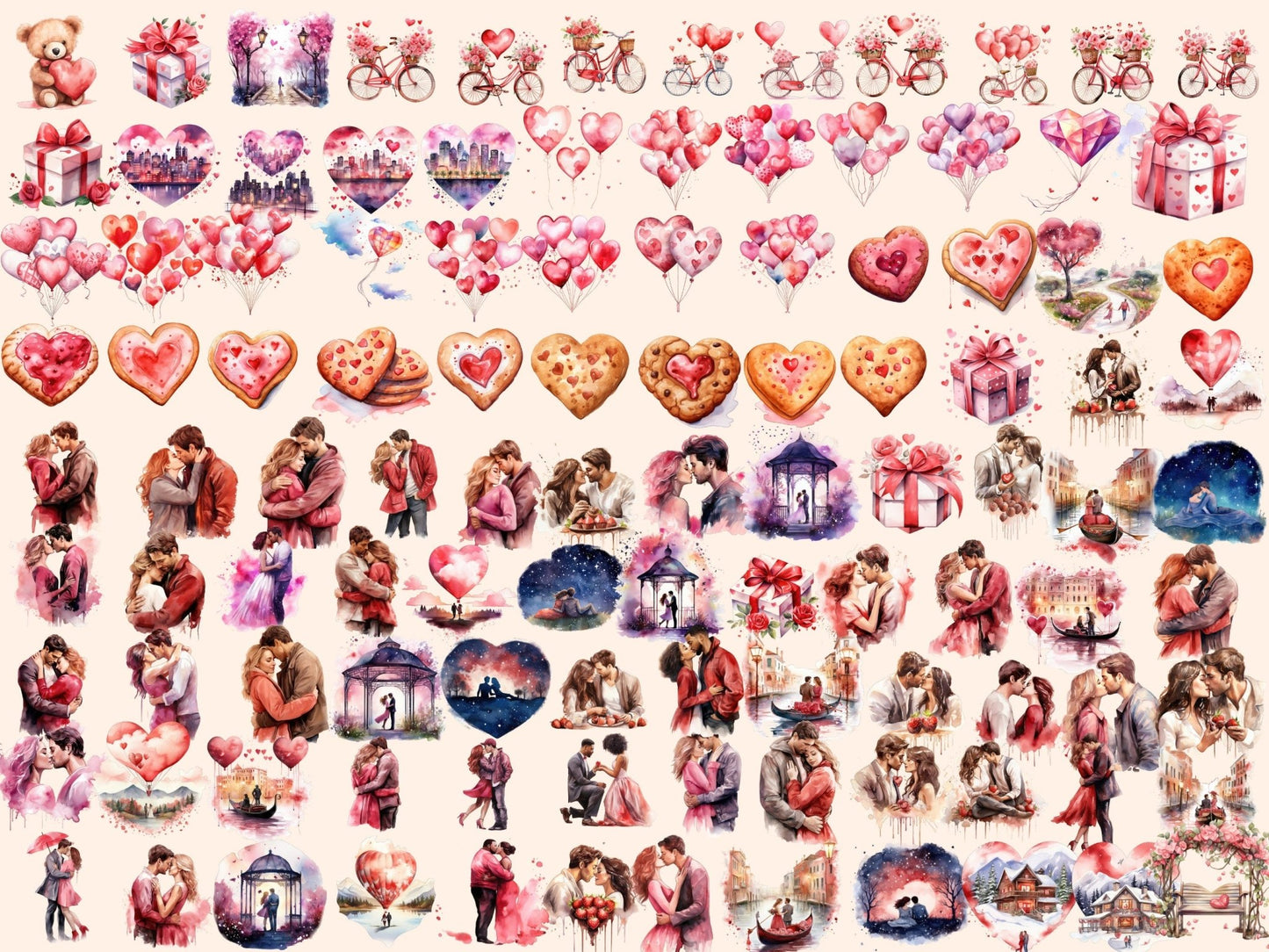 St. Valentine's Day Watercolor Clipart - High - Quality Instant Digital Download for Creative Projects