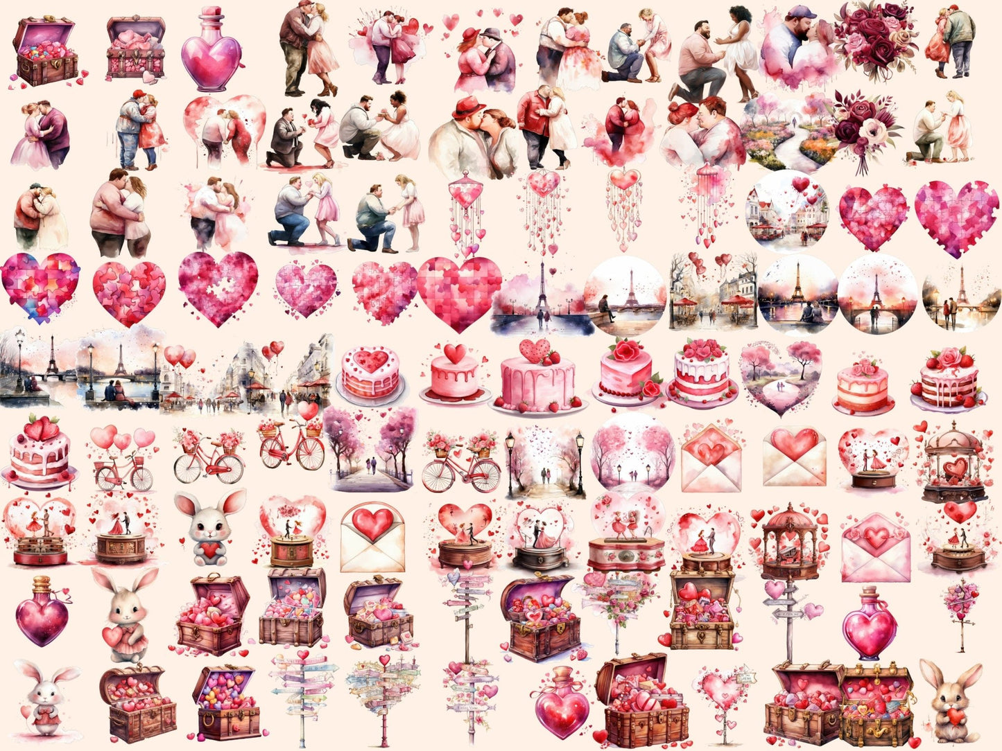 St. Valentine's Day Watercolor Clipart - High - Quality Instant Digital Download for Creative Projects