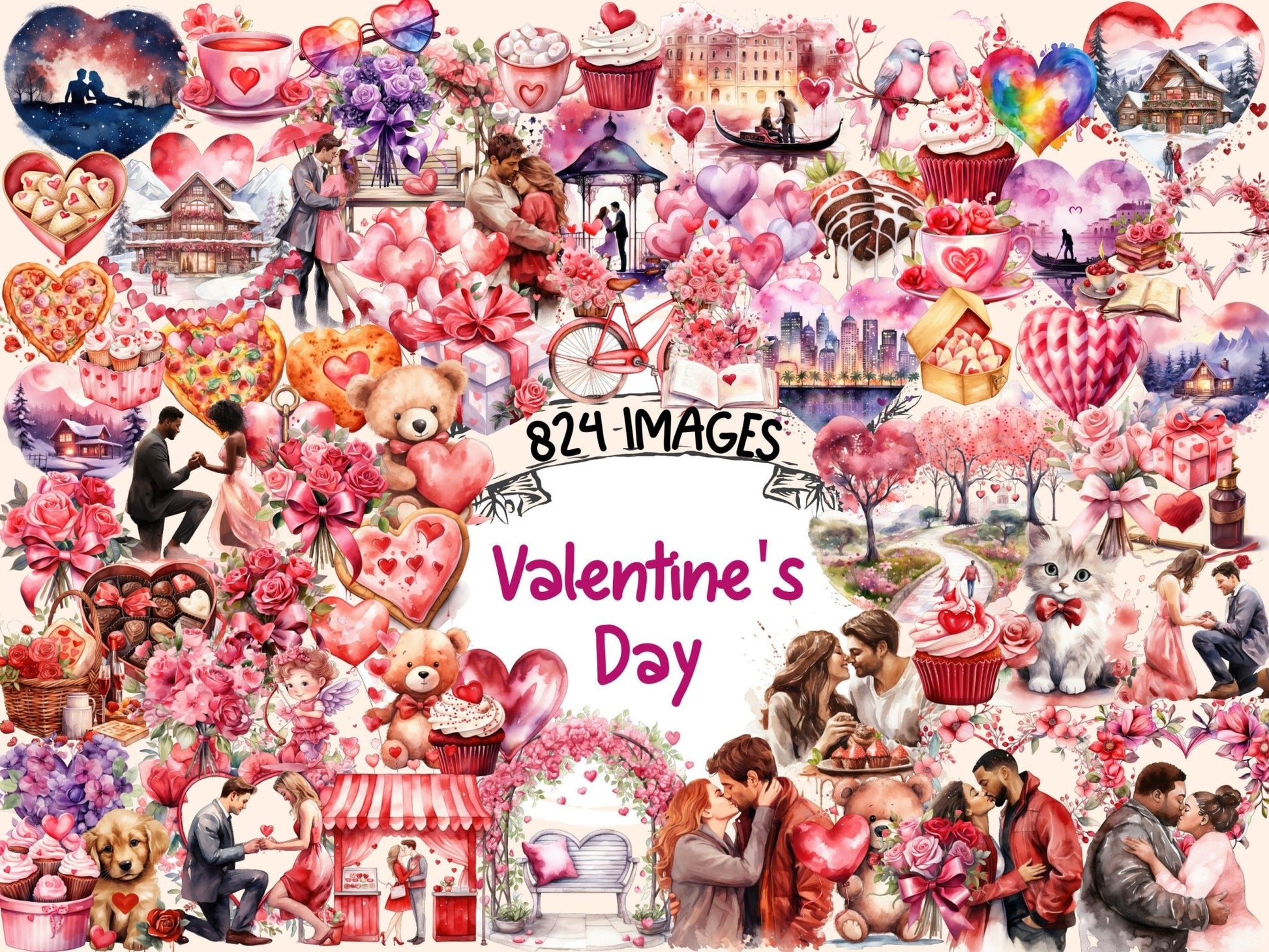 St. Valentine's Day Watercolor Clipart - High - Quality Instant Digital Download for Creative Projects