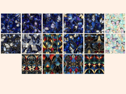 Stained Glass Butterflies #2 Seamless Digital Paper Bright Wing Paper - Wonders Artist