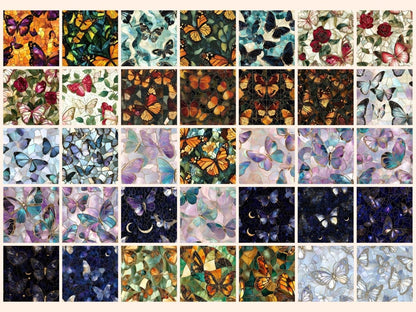 Stained Glass Butterflies #2 Seamless Digital Paper Bright Wing Paper - Wonders Artist