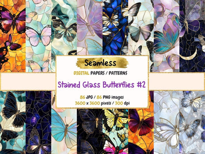 Stained Glass Butterflies #2 Seamless Digital Paper Bright Wing Paper - Wonders Artist