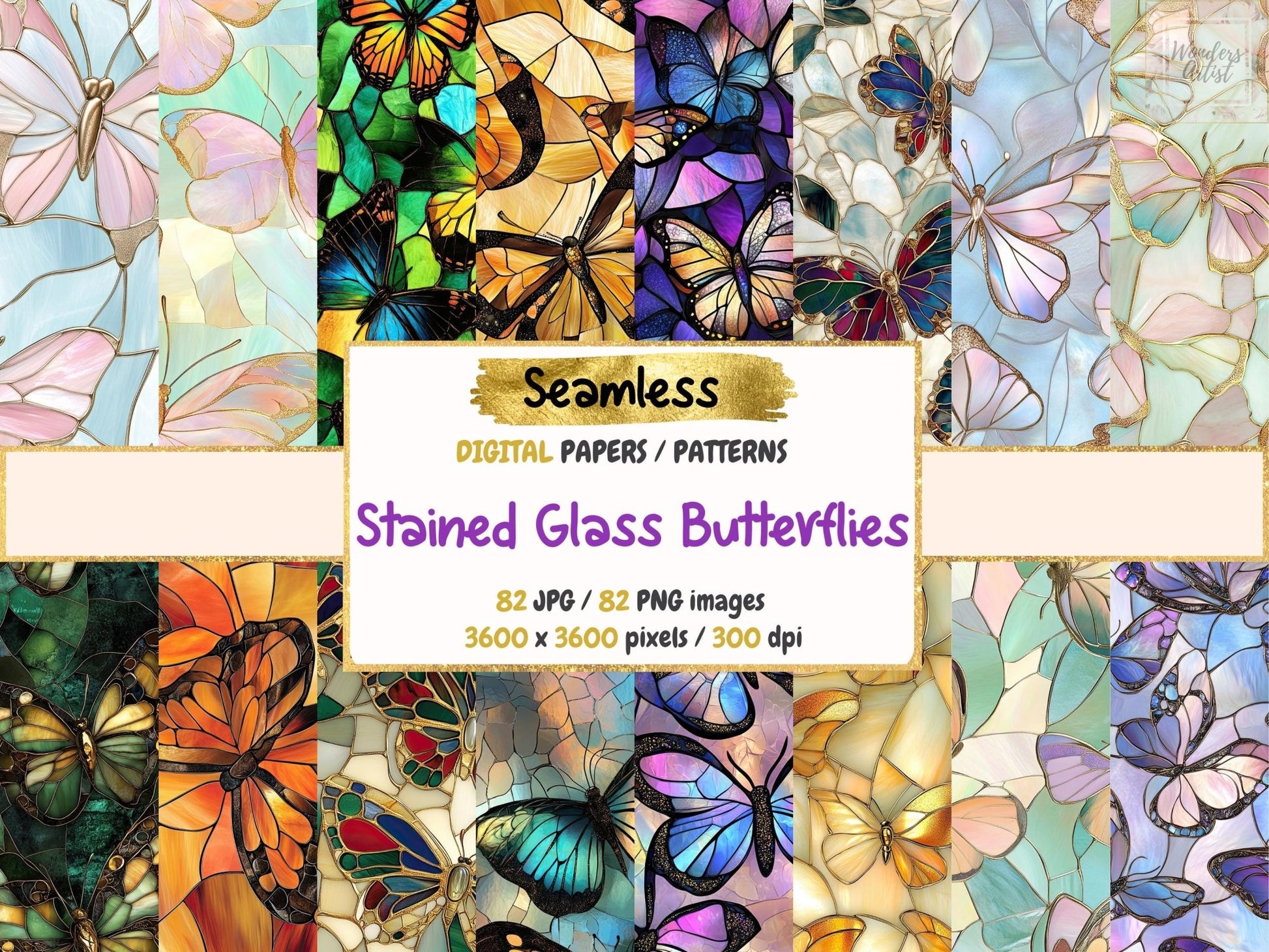 Stained Glass Butterflies Seamless Digital Paper - High - Quality Instant Digital Download for Creative Projects