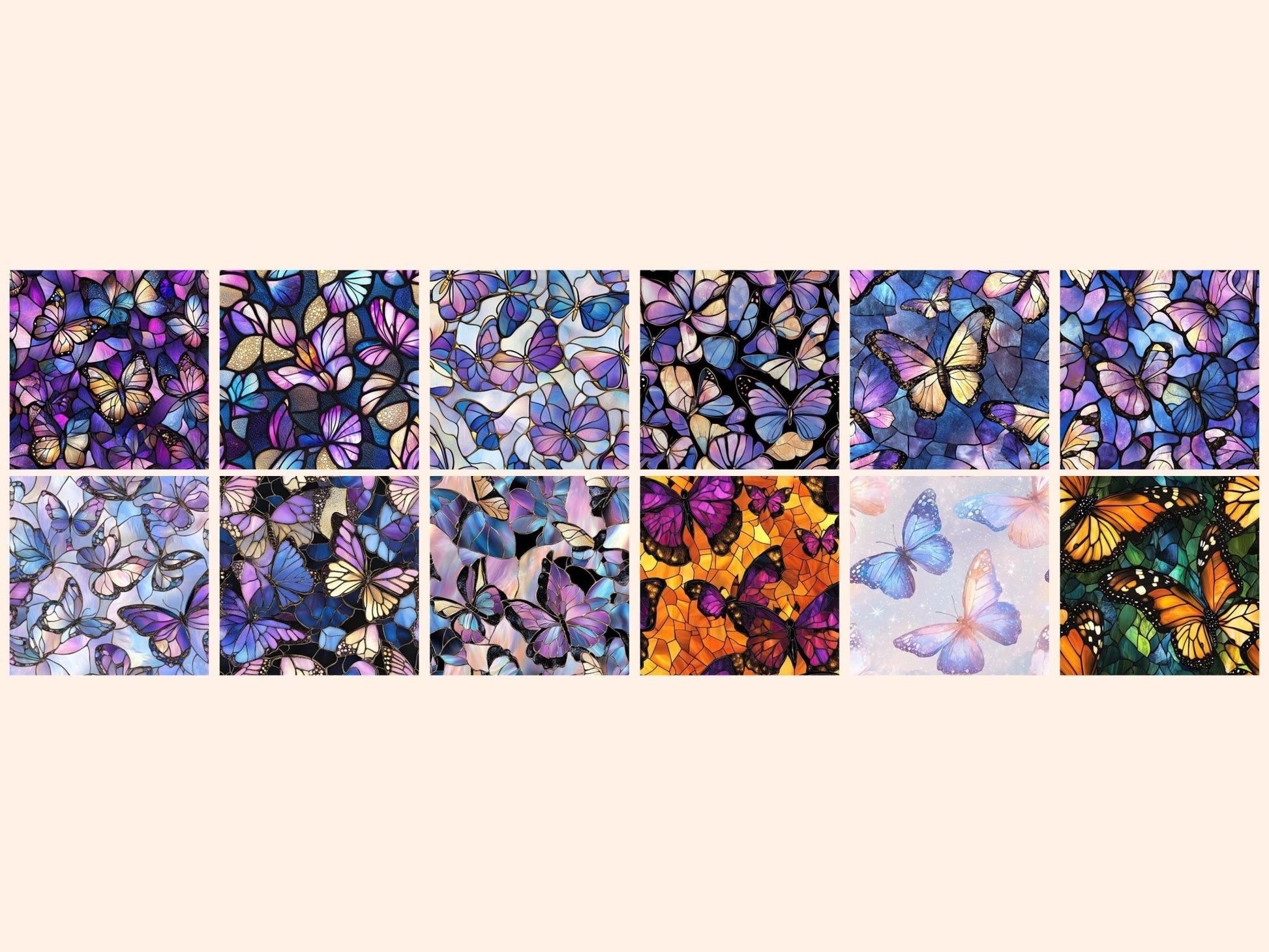 Stained Glass Butterflies Seamless Digital Paper - High - Quality Instant Digital Download for Creative Projects