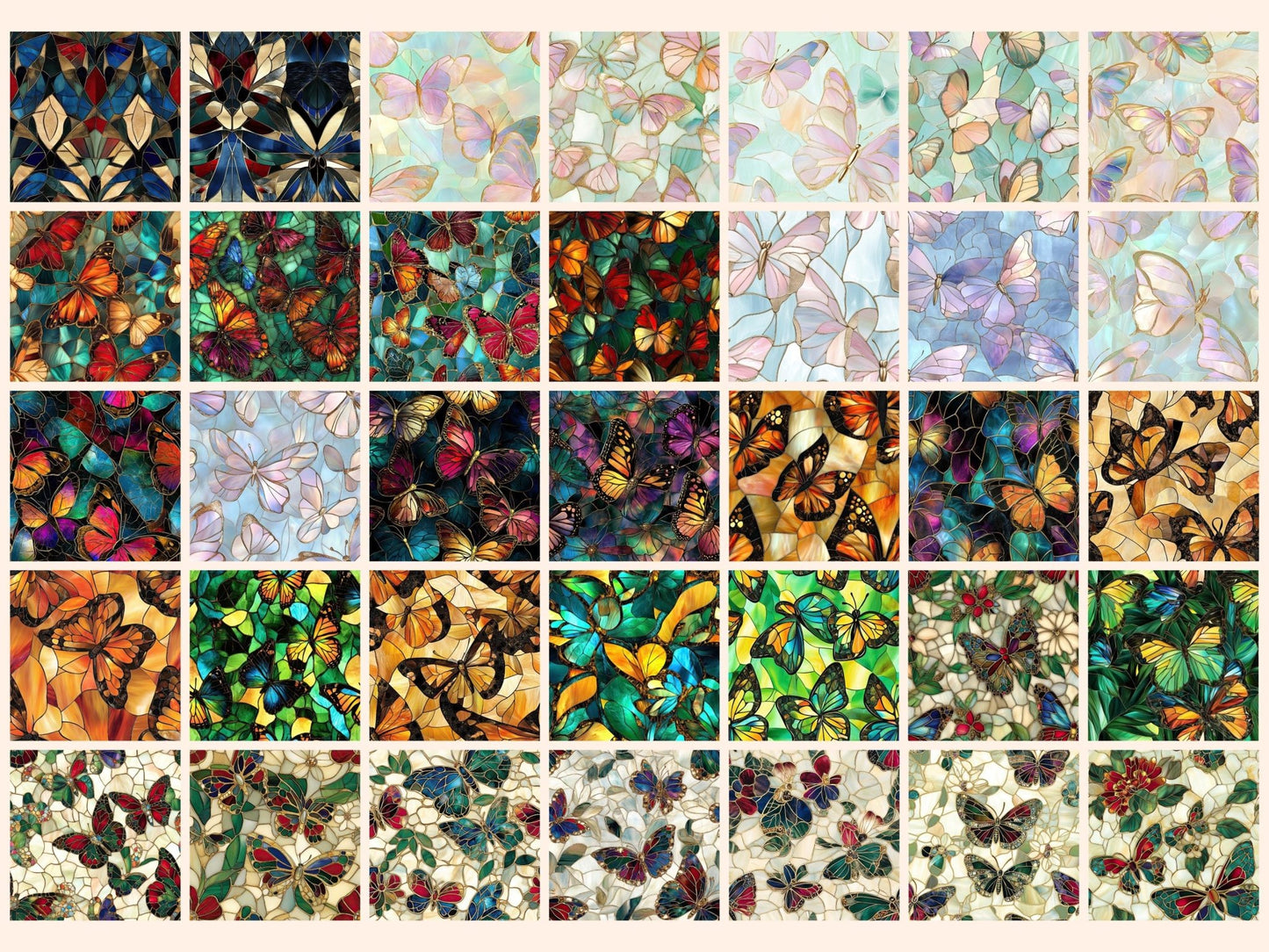 Stained Glass Butterflies Seamless Digital Paper - High - Quality Instant Digital Download for Creative Projects