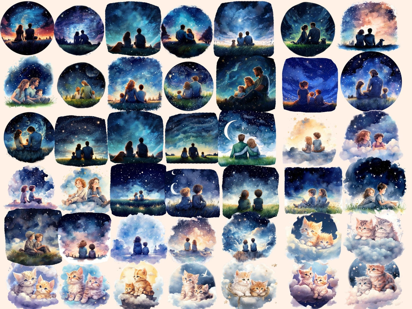 Stargazing Watercolor Clipart - High - Quality Instant Digital Download for Creative Projects