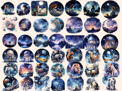 Stargazing Watercolor Clipart astrology clipart - Wonders Artist