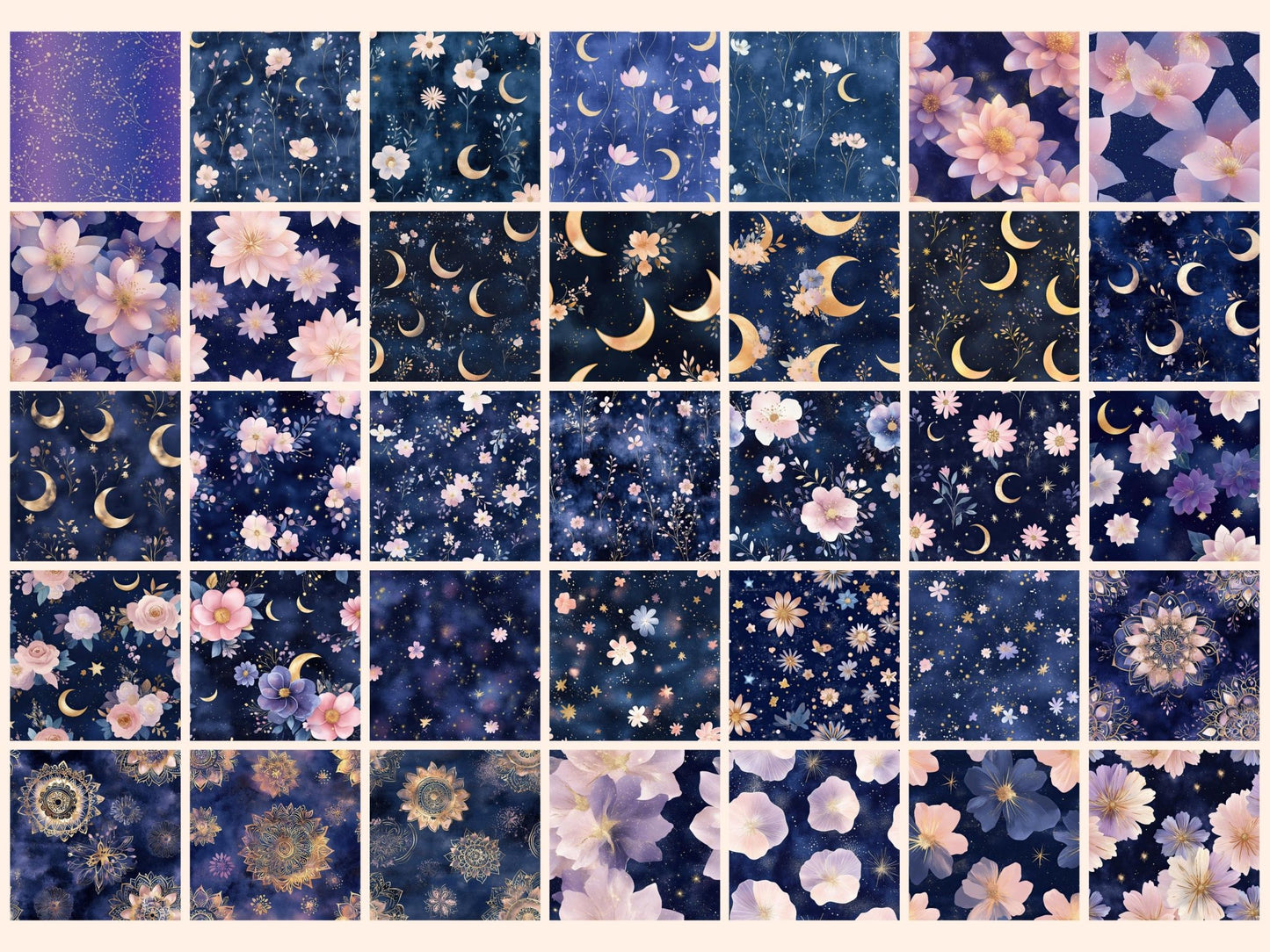 Starlit Bloom Seamless Digital Paper - High - Quality Instant Digital Download for Creative Projects