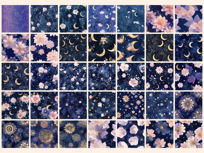 Starlit Bloom Seamless Digital Paper Celestial Floral - Wonders Artist