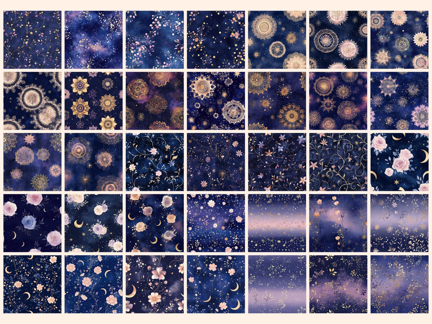 Starlit Bloom Seamless Digital Paper - High - Quality Instant Digital Download for Creative Projects