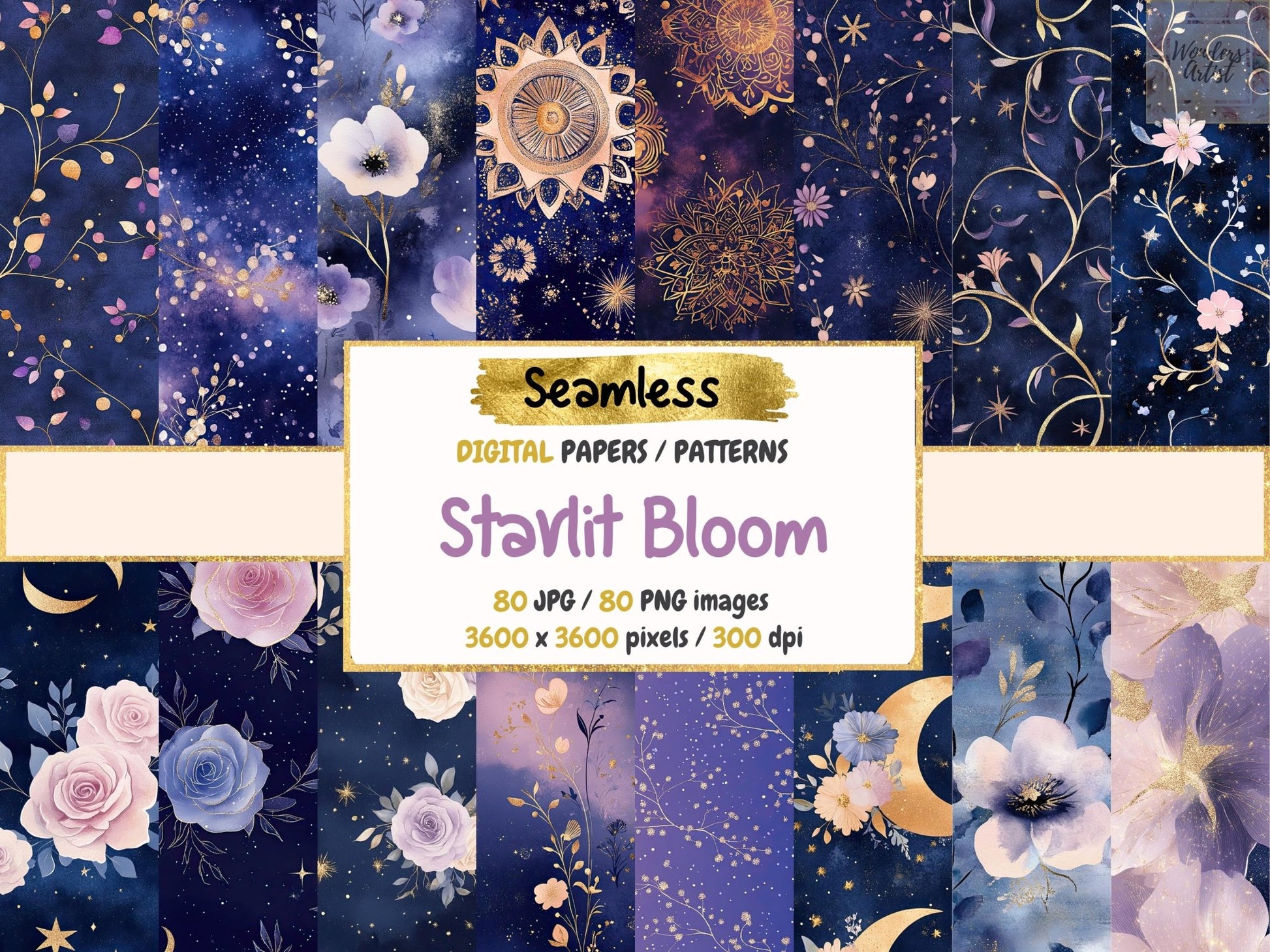 Starlit Bloom Seamless Digital Paper - High - Quality Instant Digital Download for Creative Projects