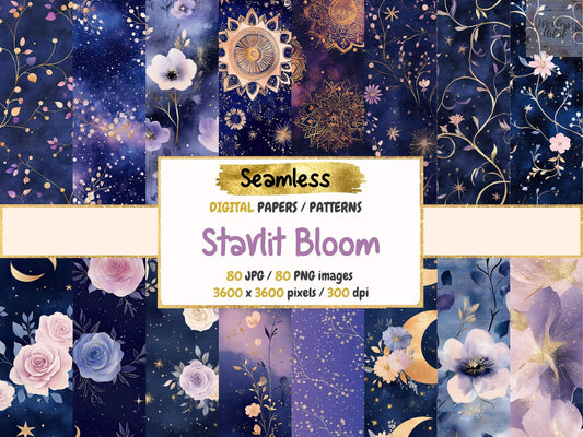 Starlit Bloom Seamless Digital Paper - High - Quality Instant Digital Download for Creative Projects