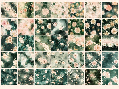 Starlit Garden Seamless Pattern Digital Papers cosmic botanicals - Wonders Artist