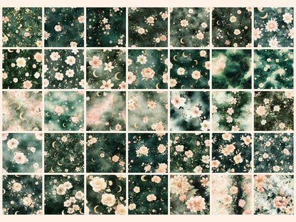 Starlit Garden Seamless Pattern Digital Papers cosmic botanicals - Wonders Artist