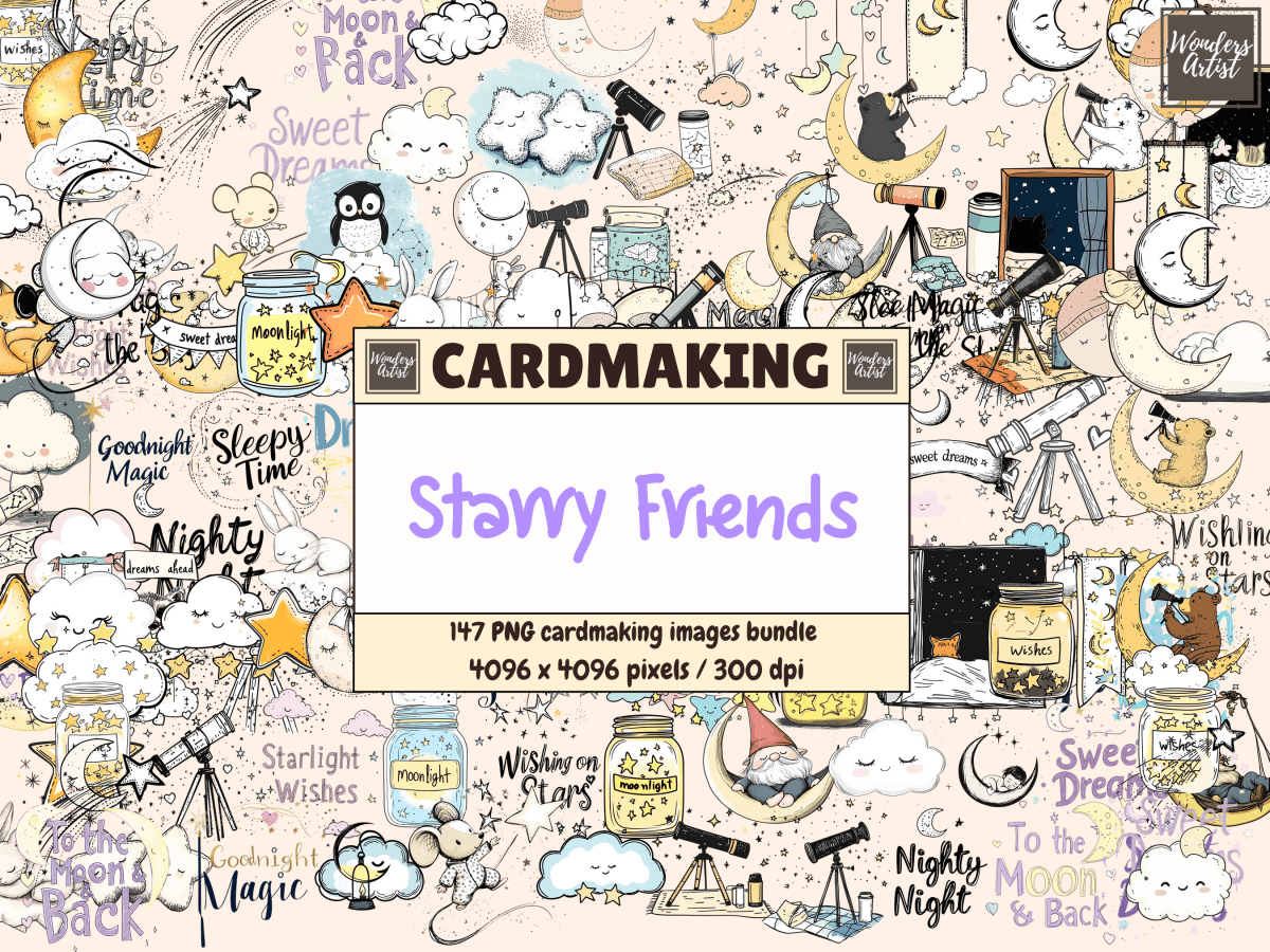 Starry Friends Cardmaking Clipart All Bundles Cardmaking Clipart - WondersArtist