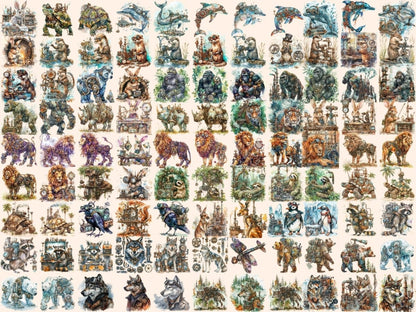 Steampunk Animals Watercolor Clipart animals clipart - Wonders Artist