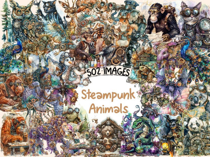 Steampunk Animals Watercolor Clipart animals clipart - Wonders Artist