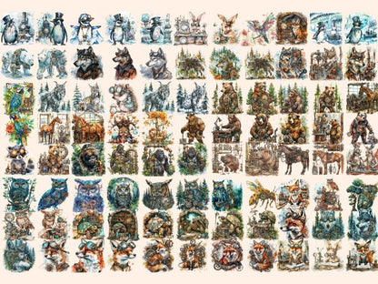 Steampunk Animals Watercolor Clipart animals clipart - Wonders Artist