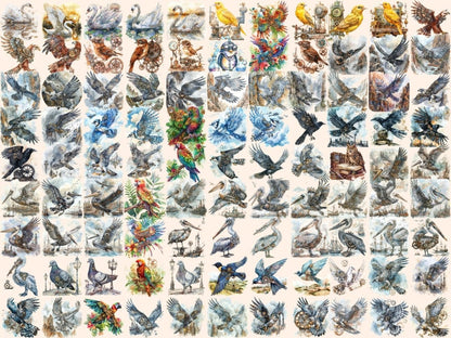 Steampunk Birds Watercolor Clipart bird clipart - Wonders Artist