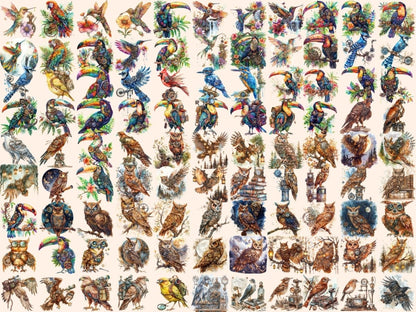 Steampunk Birds Watercolor Clipart bird clipart - Wonders Artist