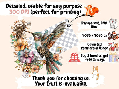 Steampunk Birds Watercolor Clipart bird clipart - Wonders Artist