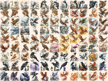 Steampunk Birds Watercolor Clipart bird clipart - Wonders Artist