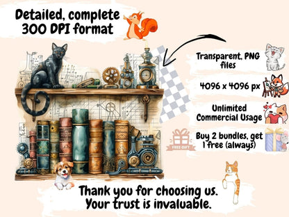 Steampunk Books Watercolor Clipart book clipart - Wonders Artist