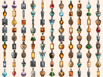 Steampunk Bottles Watercolor Clipart Bottle Clipart - Wonders Artist