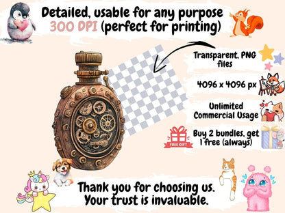 Steampunk Bottles Watercolor Clipart Bottle Clipart - Wonders Artist