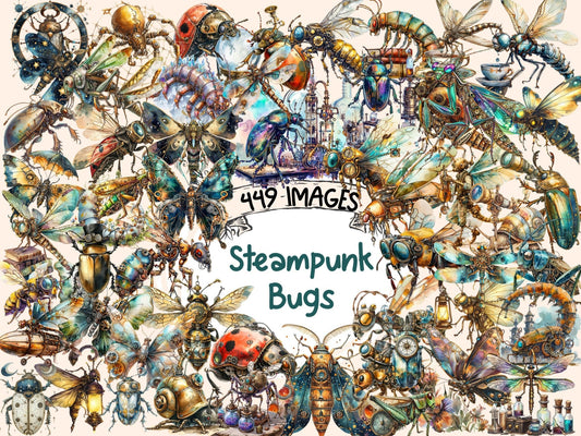 Steampunk Bugs Watercolor Clipart - High - Quality Instant Digital Download for Creative Projects