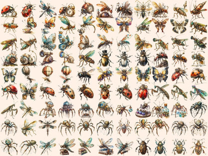 Steampunk Bugs Watercolor Clipart bug clipart - Wonders Artist