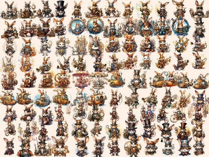 Steampunk Bunnies Watercolor Clipart bunny clipart - Wonders Artist