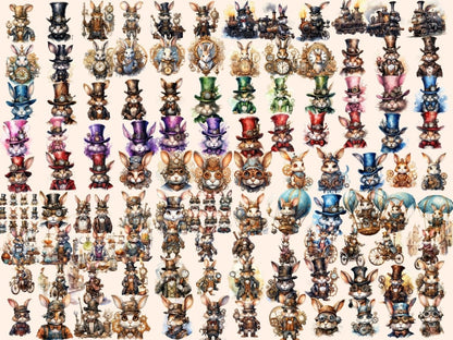 Steampunk Bunnies Watercolor Clipart bunny clipart - Wonders Artist