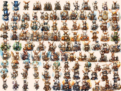 Steampunk Bunnies Watercolor Clipart bunny clipart - Wonders Artist