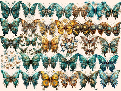 Steampunk Butterflies Watercolor Clipart butterflies clipart - Wonders Artist