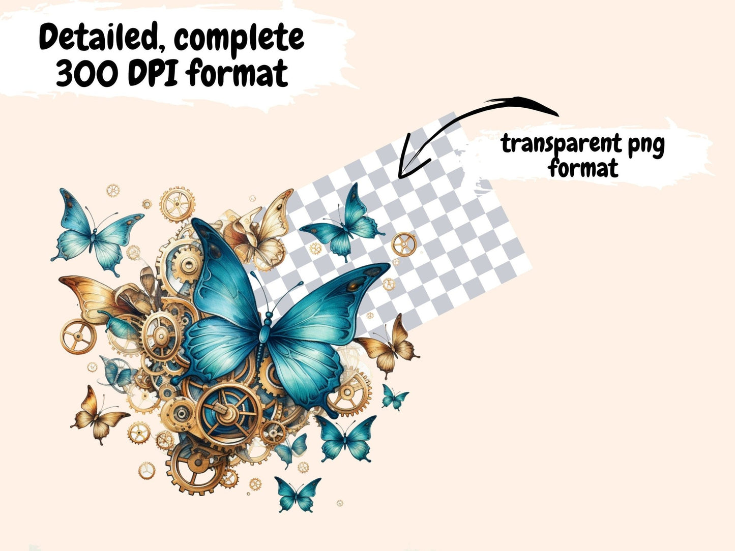 Steampunk Butterflies Watercolor Clipart - High - Quality Instant Digital Download for Creative Projects