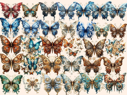 Steampunk Butterflies Watercolor Clipart butterflies clipart - Wonders Artist