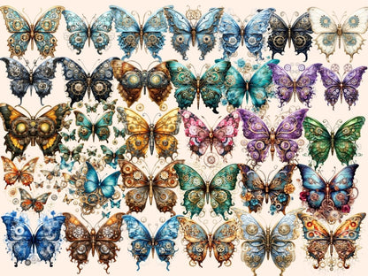 Steampunk Butterflies Watercolor Clipart butterflies clipart - Wonders Artist