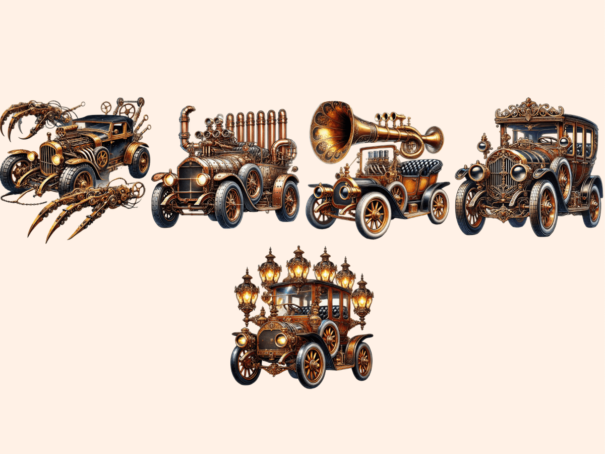 Steampunk Cars Clipart autopost fantasy car design mechanical artwork - WondersArtist