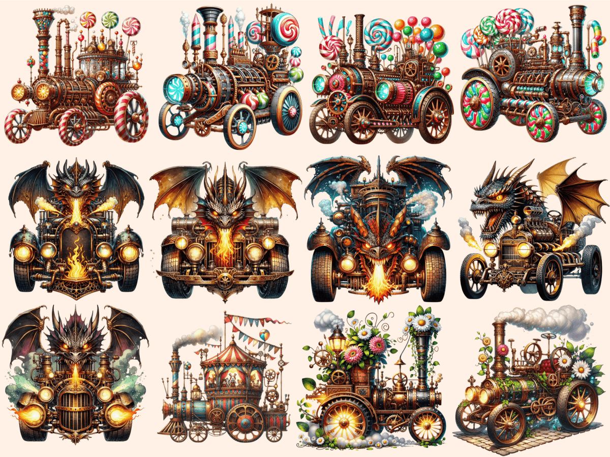 Steampunk Cars Clipart autopost fantasy car design mechanical artwork - WondersArtist