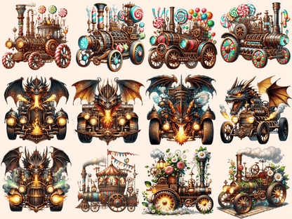 Steampunk Cars Clipart autopost fantasy car design mechanical artwork - WondersArtist