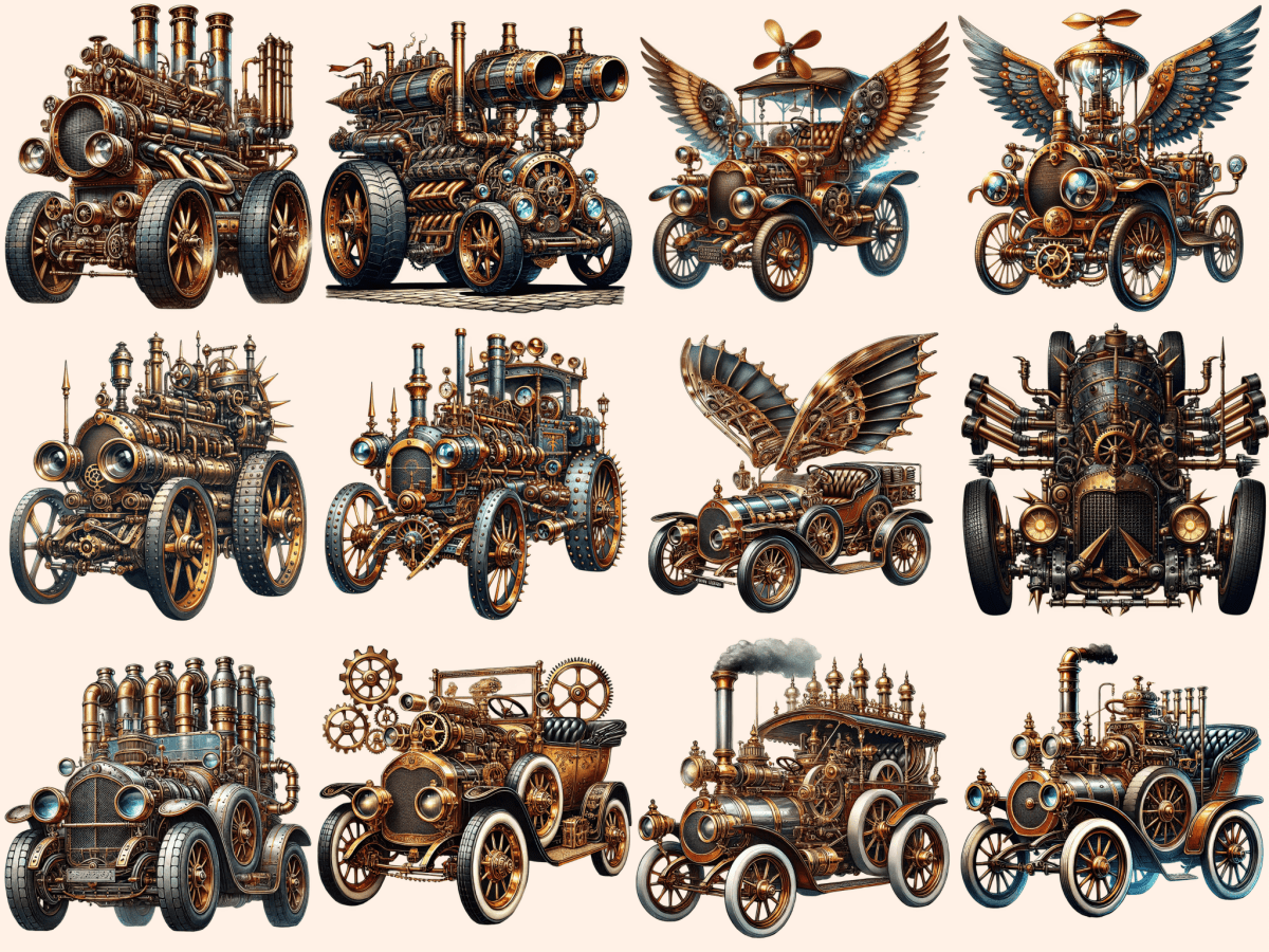 Steampunk Cars Clipart autopost fantasy car design mechanical artwork - WondersArtist