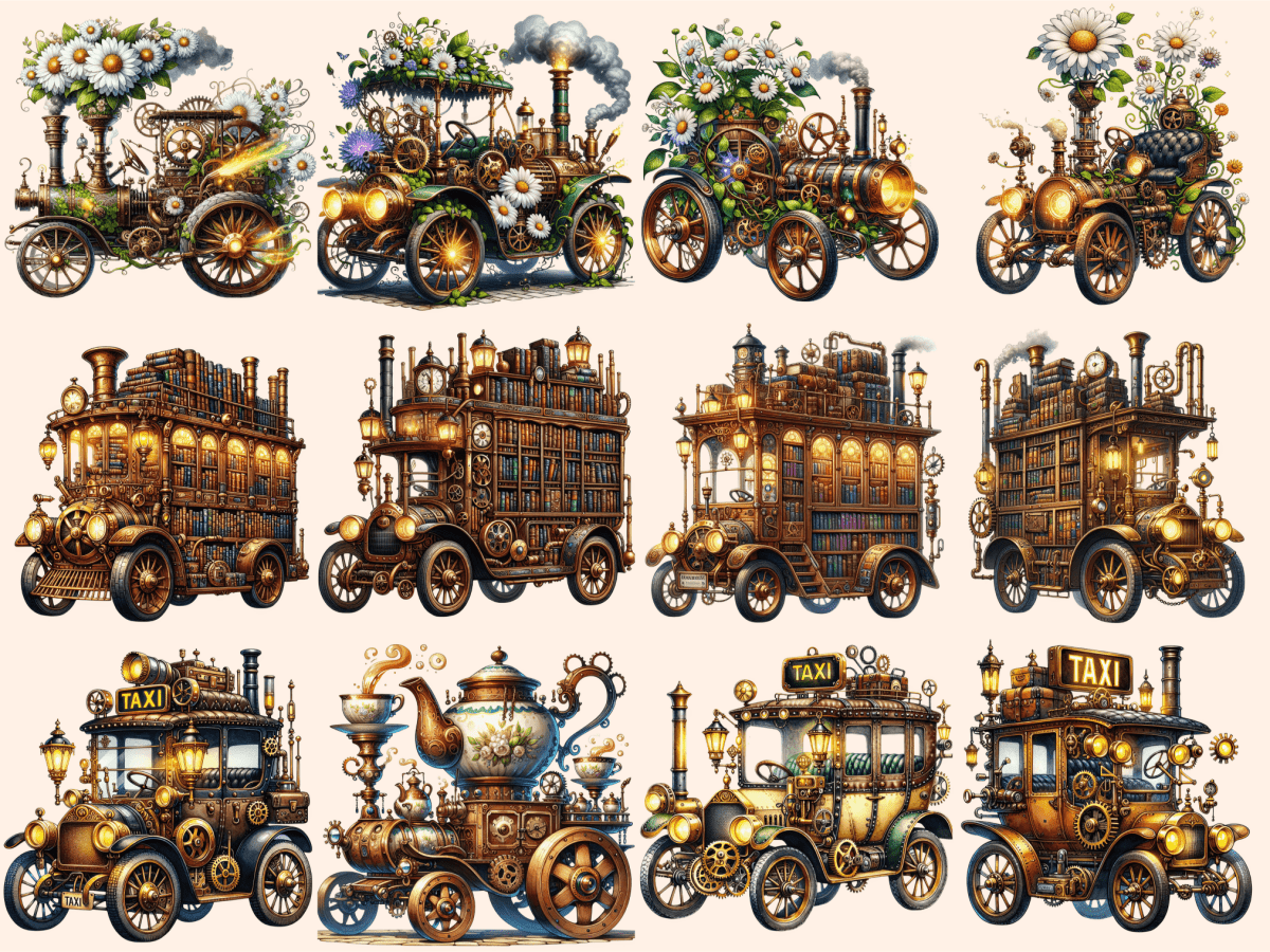 Steampunk Cars Clipart autopost fantasy car design mechanical artwork - WondersArtist